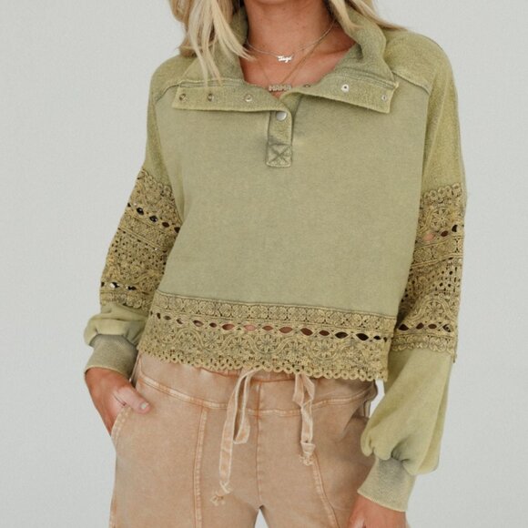 Three Bird Nest Tops - Three Bird Nest Nightbird Washed Lace Pullover Top - NWT!